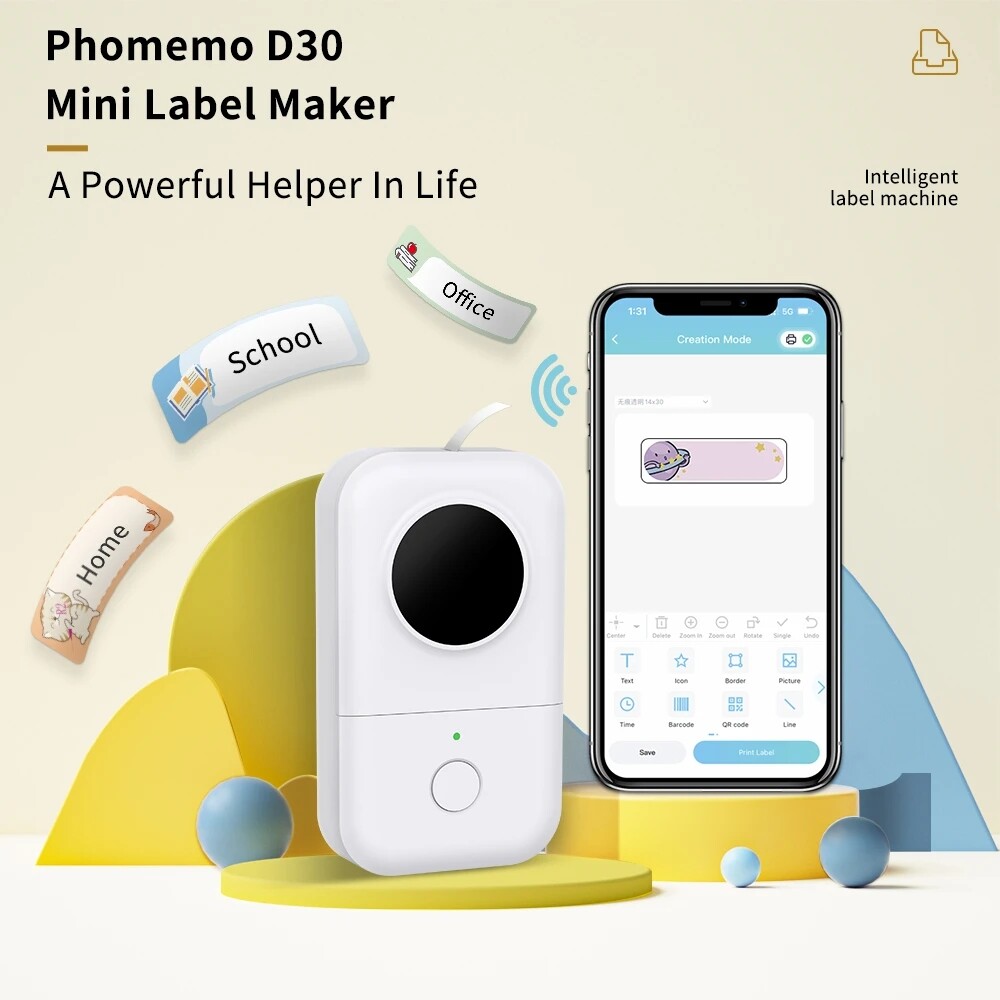 Phomemo D30 Bluetooth Thermal Label Maker Wireless Mini Portable Printer