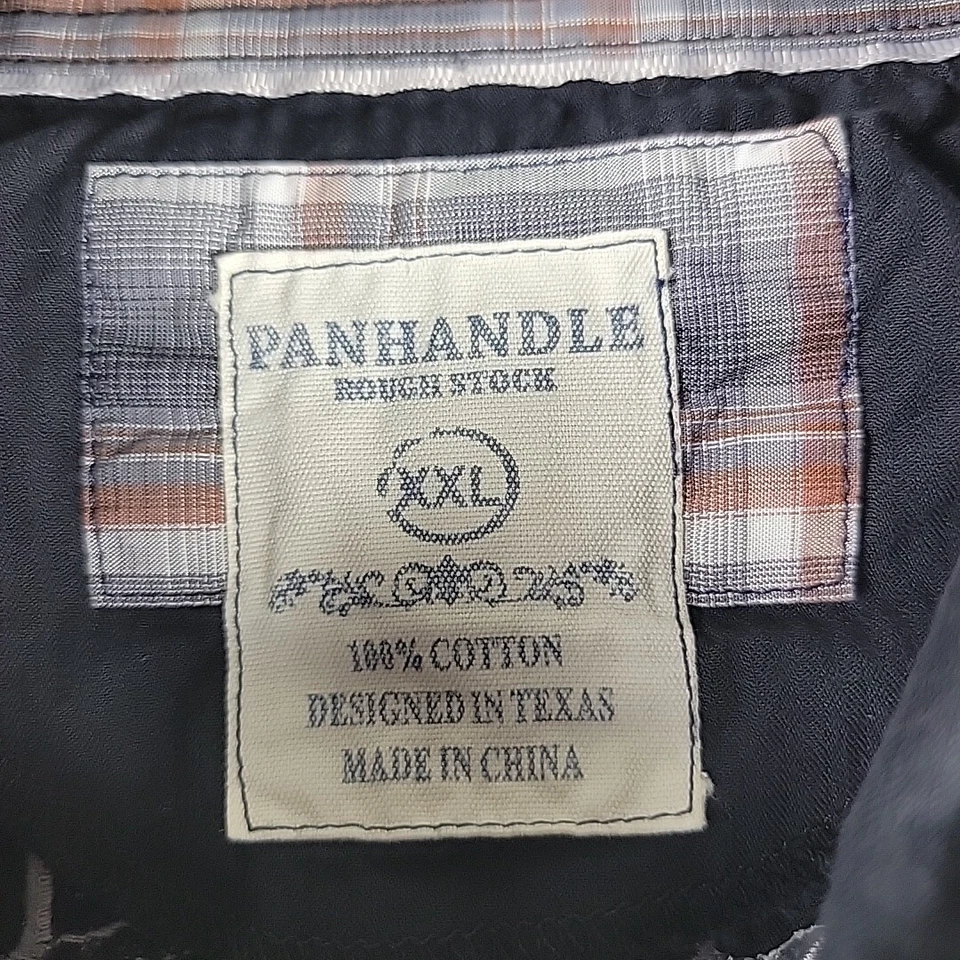 Camisa masculina Panhandle Rough Stock algodão pérola Snap 2xl preta bordada - Imagem 4 de 4