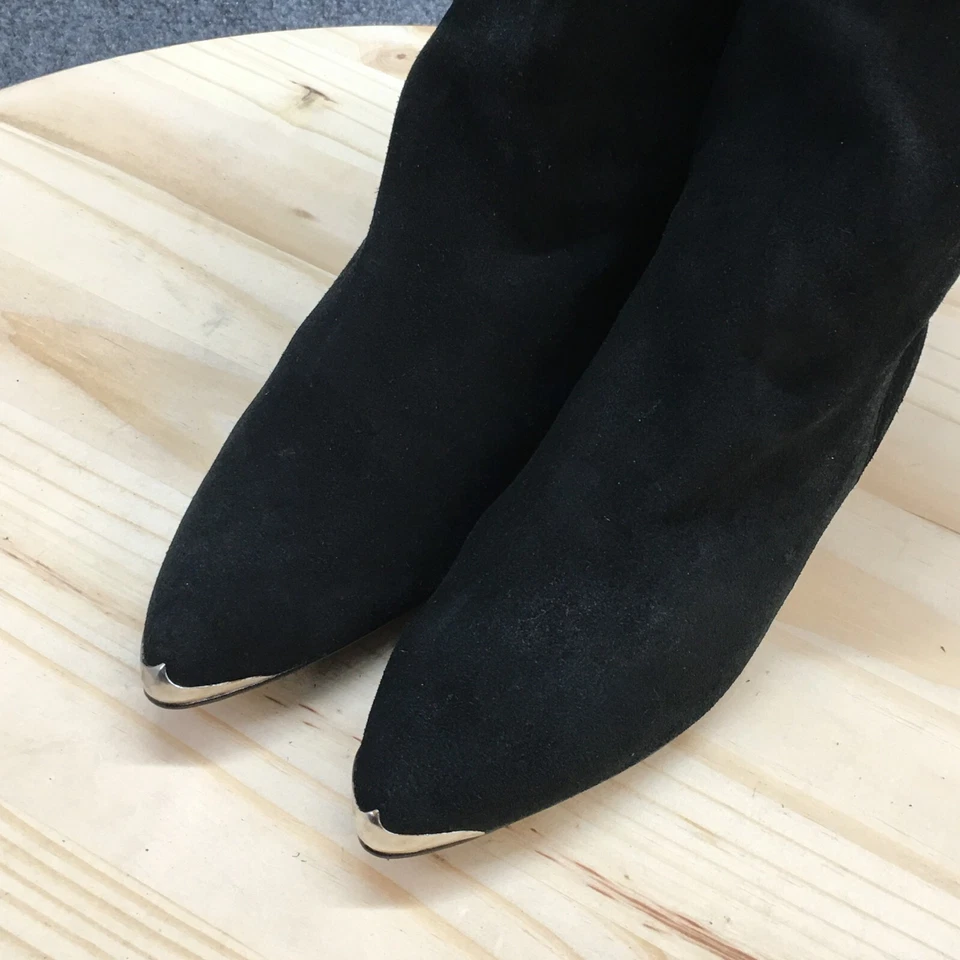 Wild Pair Boots Womens 7.5 B Almond Toe Mid Calf Riding Black Leather Pull On - Image 4 of 4