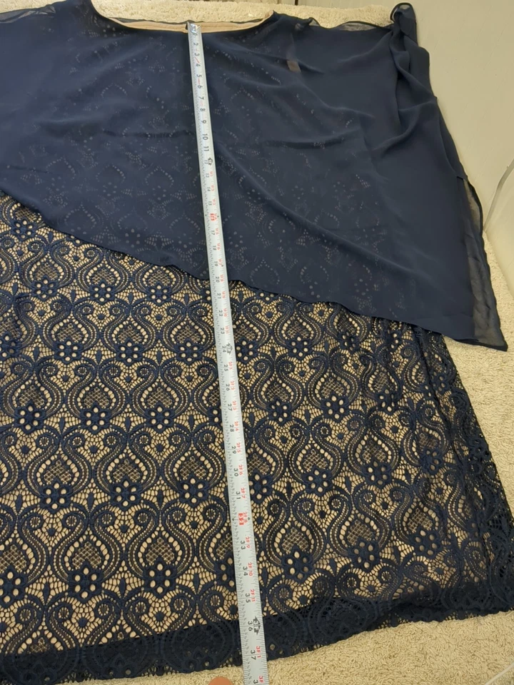 Vestido Connected Apparel Mujer Plus Día Encaje y Gasa Superpuesto Azul Marino Talla-18W Foto 3 de 4