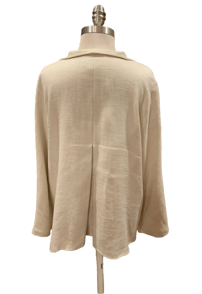 Chaqueta Blazer Eileen Fisher Mezcla de Lino Abierta Carrera Calce Relajado Talla Grande Marfil Foto 4 de 4