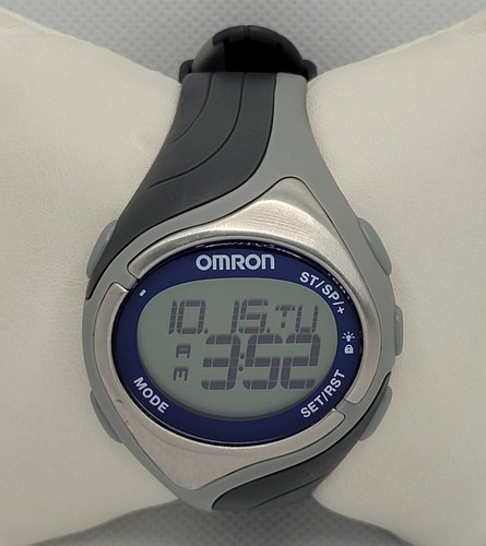 Mens Omron Gray Blue Silver Tone Sport Chrono Backlight Digital Watch L8