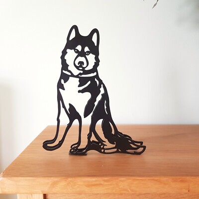 Minimalistische schwarze sibirische Husky-Statue aus Metall Kunst Figur Geschenk