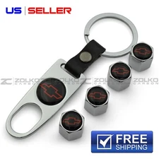 VALVE STEM CAPS + KEYCHAIN WHEEL TIRE SILVER - US SELLER