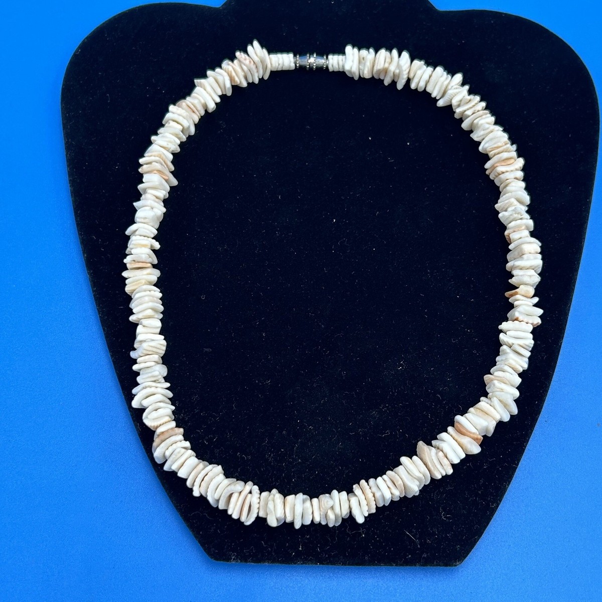 Vintage Sea Shell Puka Necklace White Square Barrel Clasp 17” Boho