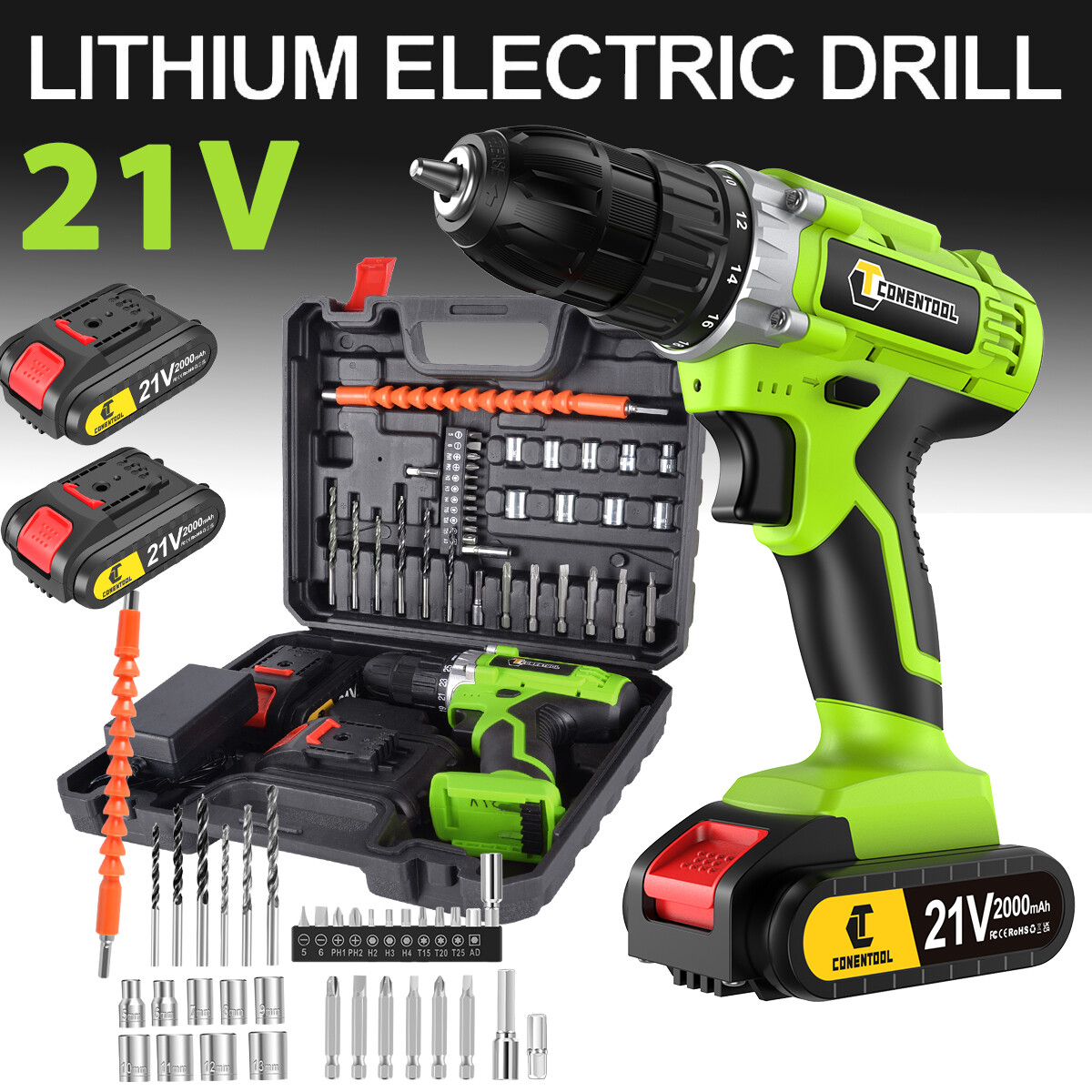 21V Cordless Drill Driver Li-Ion Electric Screwdriver Battery