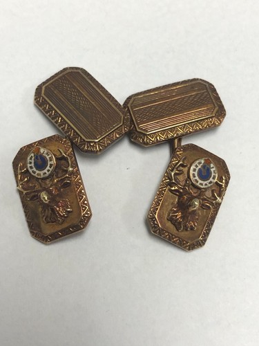 ANTIQUE 14K GOLD ENAMEL ELK LODGE CUFFLINKS