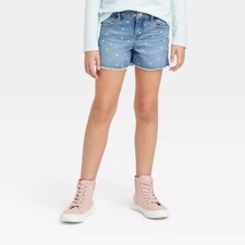 Girls' Heart Printed Ultimate Stretch Denim Fray Shorts Cat Jack Blue M 8