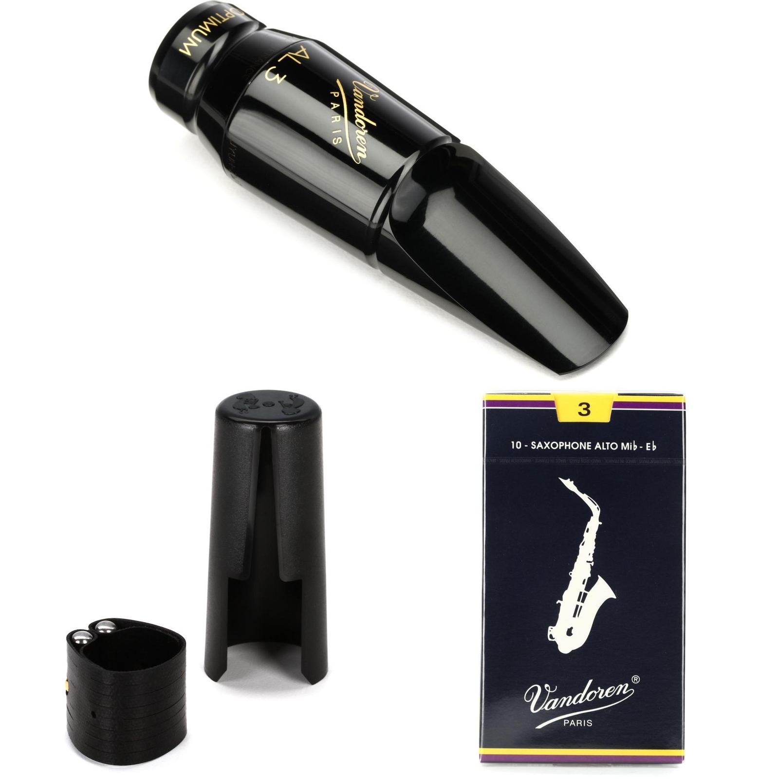Vandoren SM711 Optimum Series Alto Saxophone Mouthpiece, Ligature, and Reeds