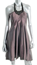 NINE WEST ~ Mocha Pink Taffeta Beaded Necklace Cocktail Dress 6 NEW $146