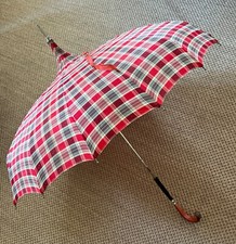 Vintage Pagoda Giant Umbrella Co 31 Bakelite Handle Black Red Plaid Acetate