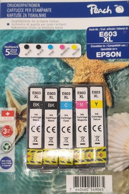 Peach Multipack 5 Druckerpatronen Epson E603 XL Drucker Tinte mit Chip Neu