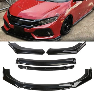 Front Bumper Lower Lip Spoiler+Splitter Body Glossy Black For Honda Civic