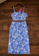 Lilly Pulitzer 10 Baha Blue BIRD IS THE WORD GRETNA SET 2pc Crop Top Skirt NWT