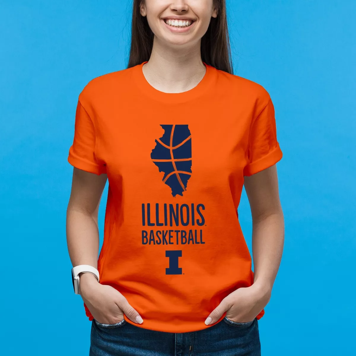 Illinois Fighting Illini Basketball Circle Logo T Shirt - Sport Grey