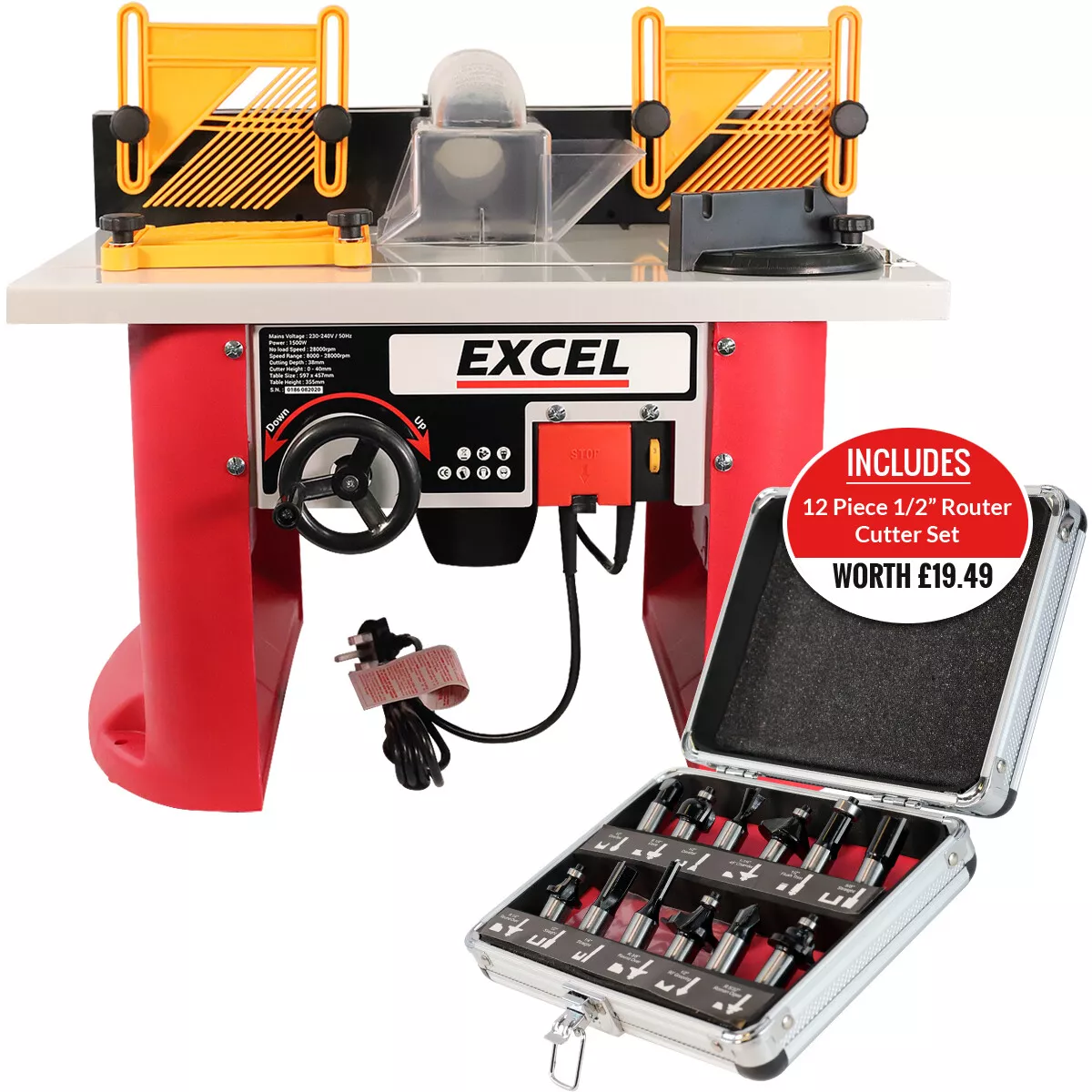 Excel Bench Top Router Table 240V with 12 Piece 1 2
