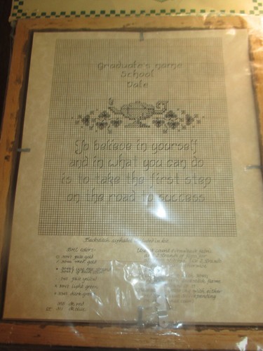 NIP Vintage GRADUATION RECORD Counted CROSS STITCH Graph/Mat/Wood Frame -1980's - Picture 2 of 2
