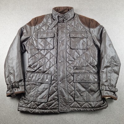 William Hunt Savile Row Jacket Mens Medium Brown Quilted Utility Biker Coat  UK