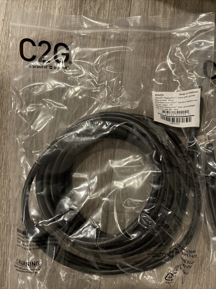 Lote de (20) - Cable DisplayPort C2G de 20 pies (6,1 m) con pestillos 8K UHD M/M - Negro Foto 2 de 4
