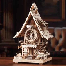 ROKR 3D Wooden Puzzle Toys Gift Original Color Vintage Cuckoo Clock Jigsaw