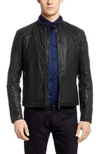 Men Biker Bomber Genuine Lambskin Black Motorcycle Leather Jacket XS-2XL FB144