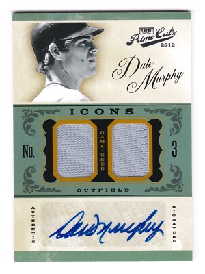 2012 Playoff Prime Cuts Dale Murphy #8 Icons Signatures Dual Jersey Auto #/25