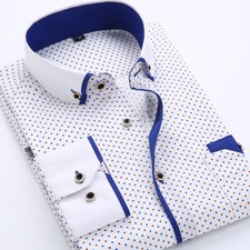 Mens Dress Shirts Long Sleeves Formal Business Slim Non Iron Dot Casual Shirts