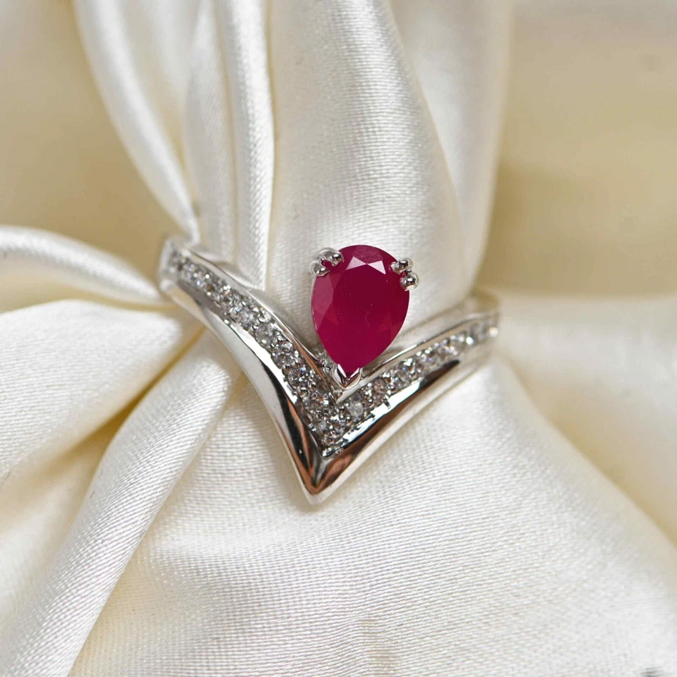 Ruby Synthetic Ring-Handmade Silver Ring925 Sterling Silver with White Rhodium - Image 4 of 4
