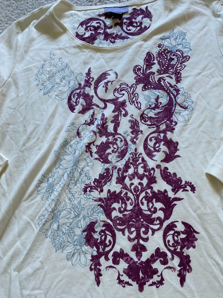 Blusa de mujer Laura Scott floral con cuentas manga larga beige talla XL Foto 3 de 4