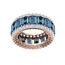 London Blue Topaz Eternity Wedding Band Ring For Women 13.00Ct Emerald Cut 6x4MM