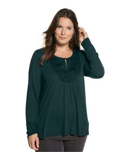 5X-32-34-ULLA-POPKEN-EMBROIDERED-NECKLINE-KNIT-TUNIC-DARK-GREEN
