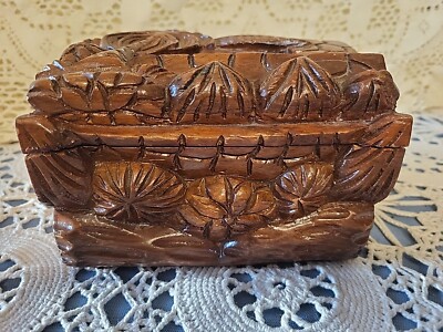 Hand Carved Tropical Tiki Style Wood Box