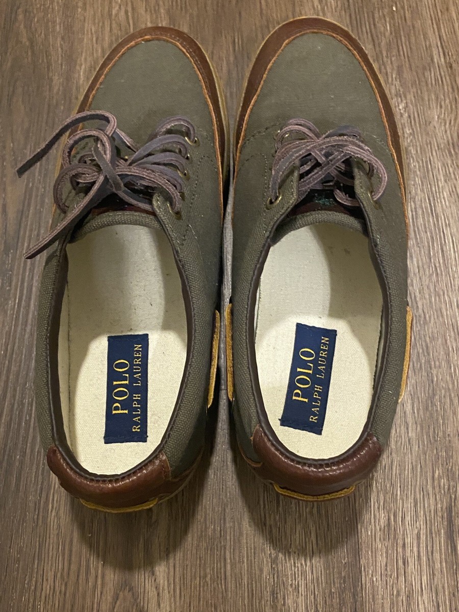 Polo Ralph Lauren Vance Side Lace Green Canvas & Leather  display picture 3
