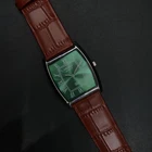Vintage Seiko Slim Quartz Barrel Green Face 30MM Japanese Men's Watch H65