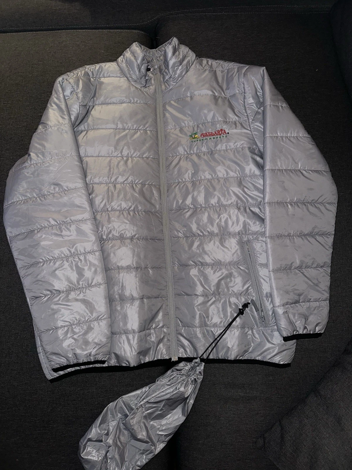 Grey Full Sleeved Full Zip Puffer Jacket Men XL Vallarta Supermarket NWOT