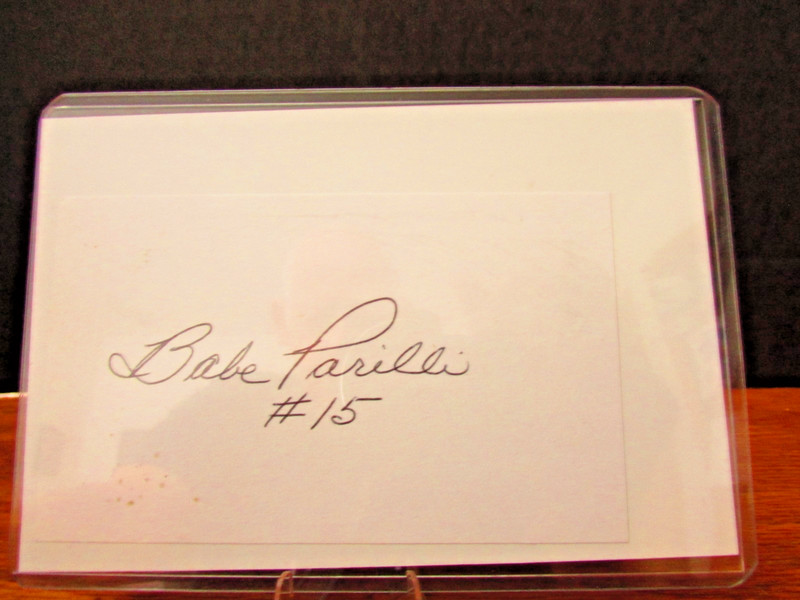 NEW ENGLAND PATRIOTS BABE PARILLI AITOGRAPH INDEX CARD , COA FROM SPORTSWORLD