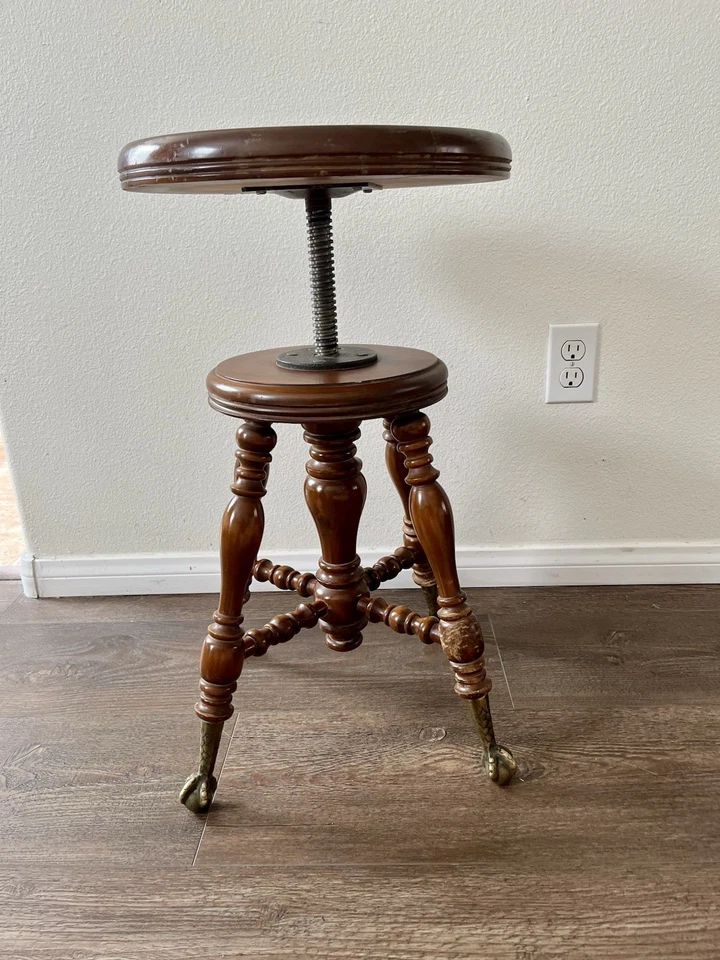 Винтажный викторианский регулируемый стул для фортепиано с глазурованными ножками - Изображение 4 из 4