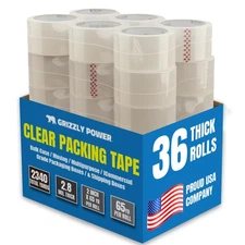 Power Clear Packing Tape (36 Rolls) |(2 Inch x 65 Yards), 3 Inch Core | 2.8mil