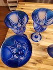 GORGEOUS Bohemian Vintage 3 Cobalt Blue Crystal Clear Cut Wine Glasses  — photo 5