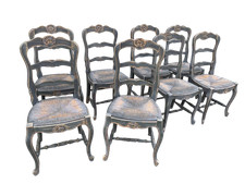 Gruppo di 8 sedie francesi impagliate  lacca grigio azzurro epoca XX secolo