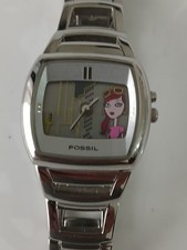 FOSSIL Big Tic Ladies All S.S Square Case Watch BG 1029-110507 New Battery