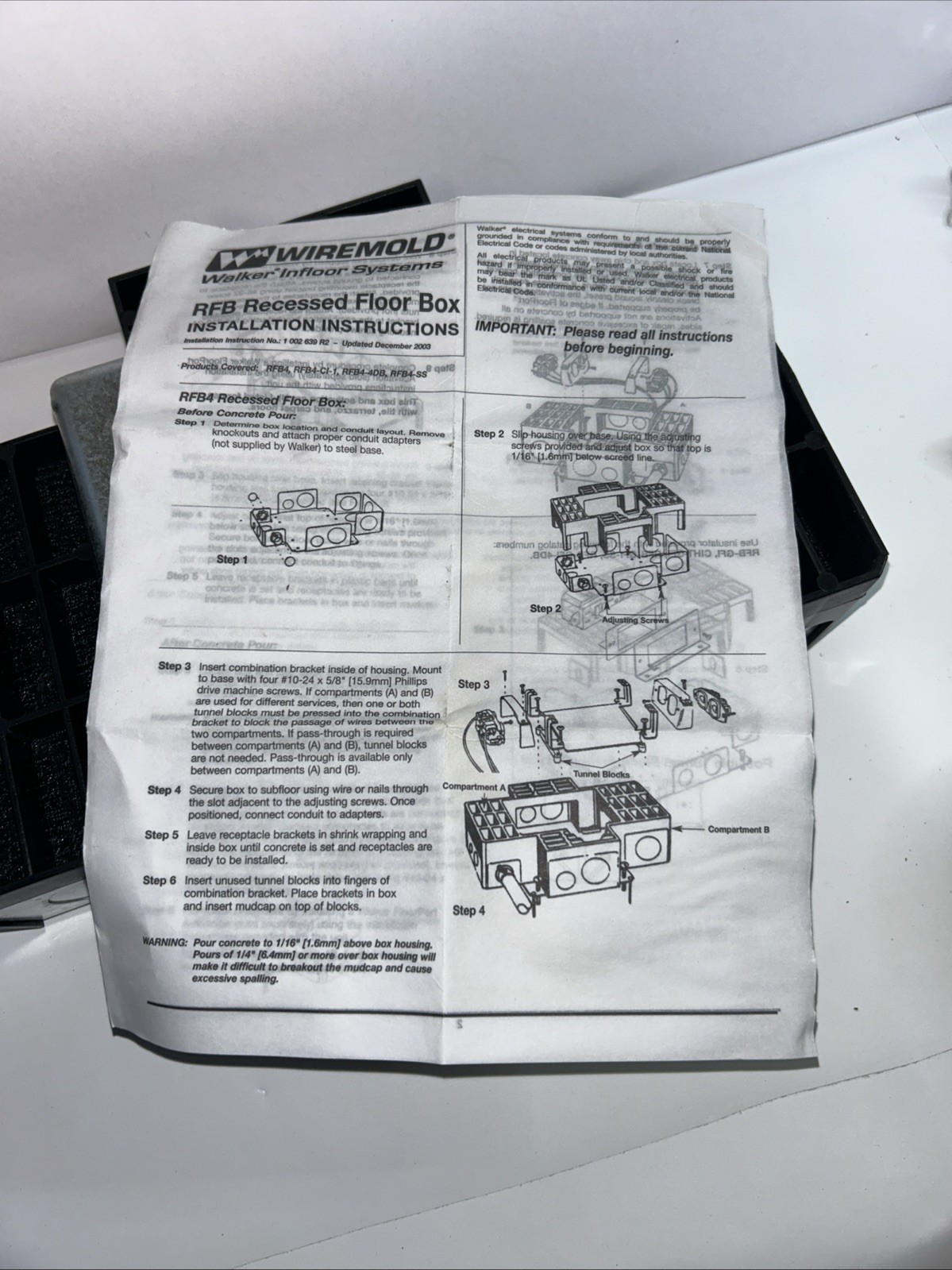 Wiremold RFB4-4DBP1 Floor Box 4-Compartment NEW PLEASE REVIEW LISTING