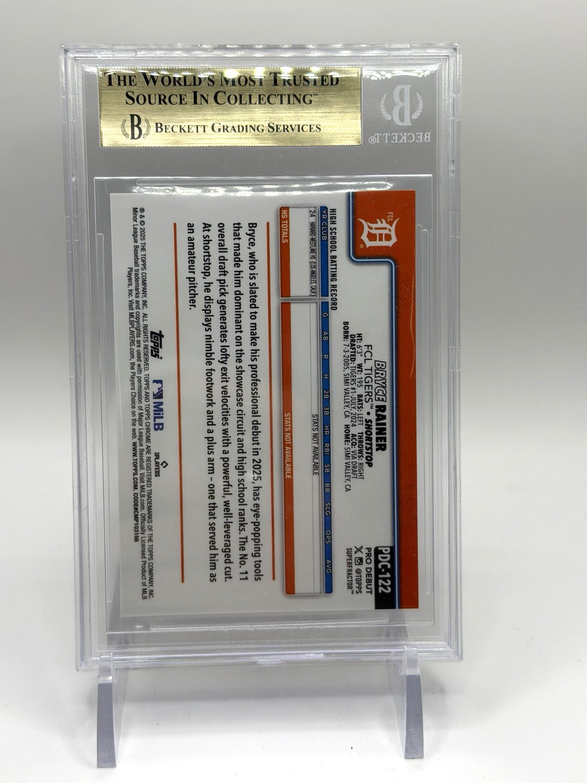 2025 Topps Pro Debut Chrome Bryce Rainer #PDC122 Superfractor 1/1 BGS 9.5 GEM MT view 3