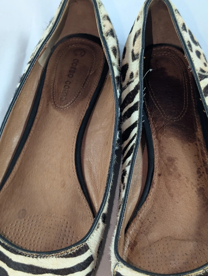 Corso Como Calf Hair Flats 8M Zebra Leopard Animal Print Pointed Toe Used - Image 2 of 4