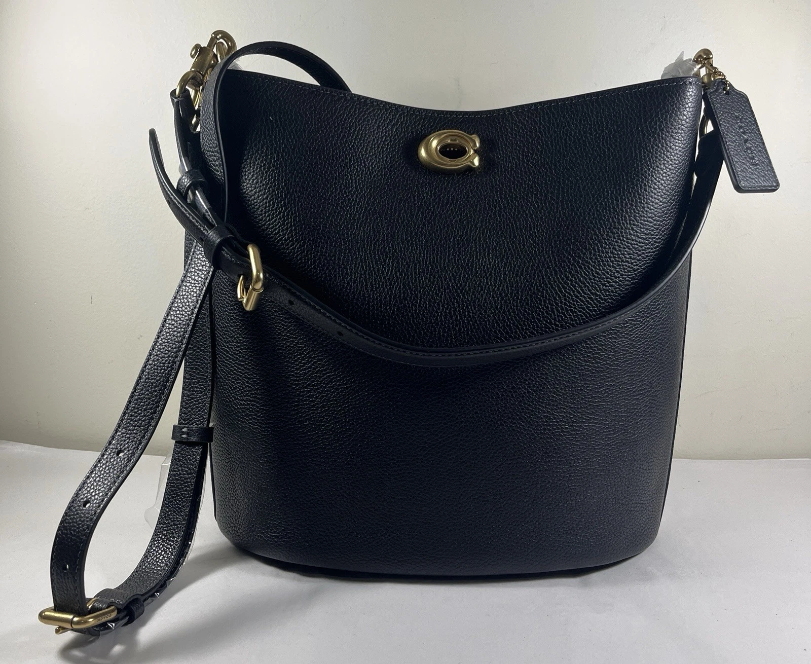 Coach CW624 Borsa a tracolla grande in pelle nera con salice e ciottoli