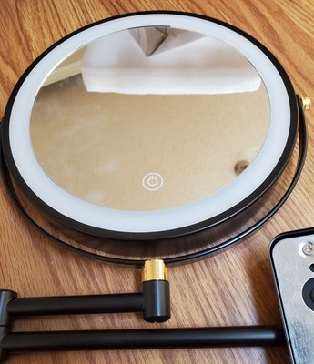 8'' Wall Mounted Makeup Mirror with Handle, 3 Color Lights Dimmable and 1X/10X...