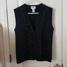 Vintage Y2K 1990s black sequin beaded 4-button sweater vest, size small