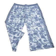 LOGO by Lori Goldstein Womens Cropped Pants X-Large Sz Blue Printed Waffle Knit