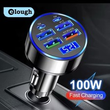 100W 6 Ports Car Charger Fast Charging USB Type C Car Lighter PD QC3.0 Car