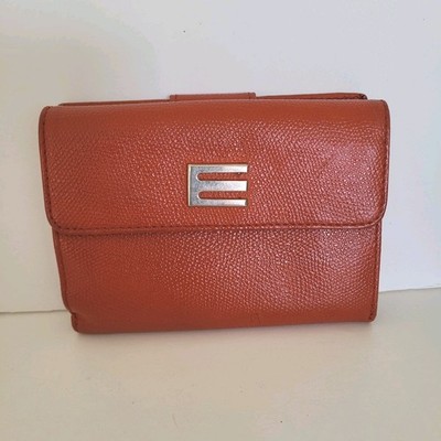 Etro Modern Brick Red Medium Leather Wallet Compact Logo Italian Bifold Solid
